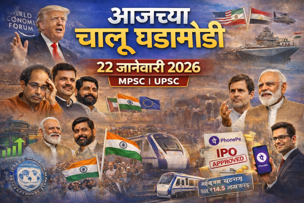 आजच्या चालू घडामोडी 22 जानेवारी 2026 MPSC UPSC साठी महत्त्वाच्या करंट अफेअर्स image